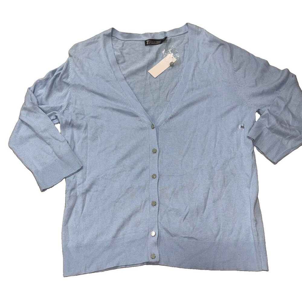 7th Avenue Design Studio NY XL Blue Cardigan Sweater V Neck Button Front NWT